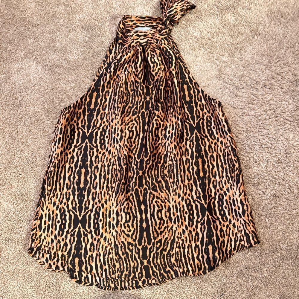 VERONICA M. Marina Women’s High Neck Halter Tie Top Size S Leopard Print